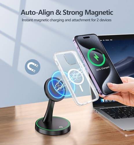 2-Pack Magnetic Wireless Charging Stand with 15W Fast Charging & LED Light