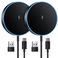 2-Pack Magnetic Wireless Charger with 15W Fast Charging & Dual Ports