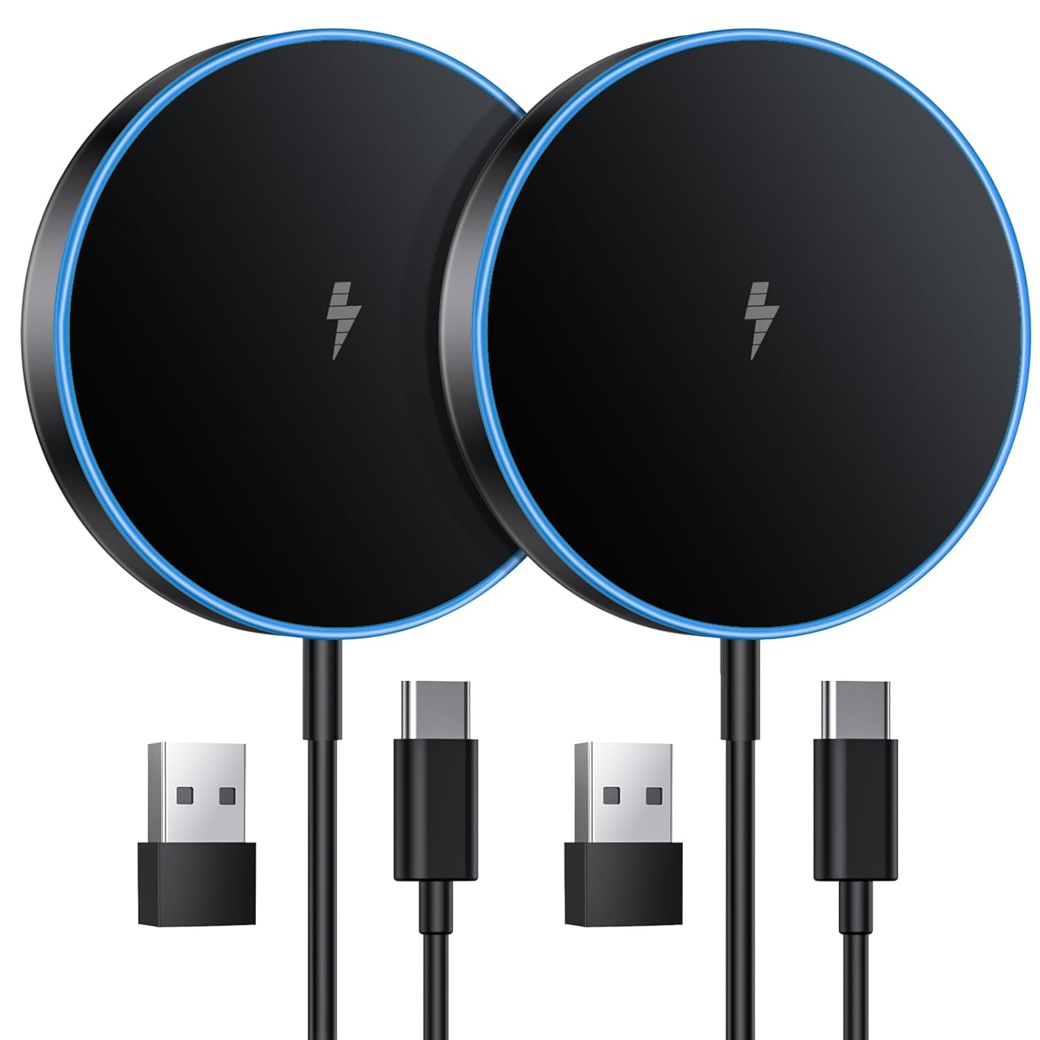 2-Pack Magnetic Wireless Charger with 15W Fast Charging & Dual Ports
