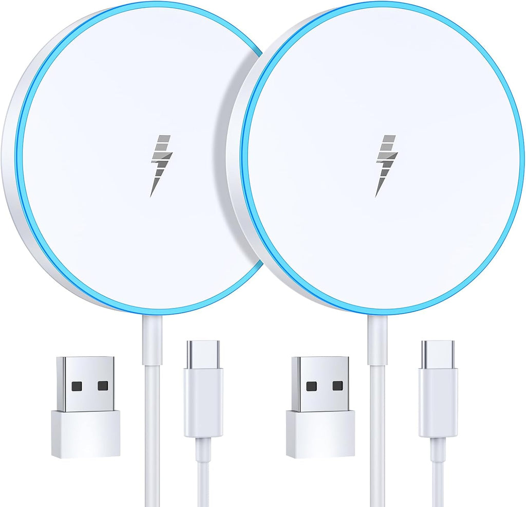 2-Pack 15W Magnetic Charging Pad for iPhone & AirPods with LED Light