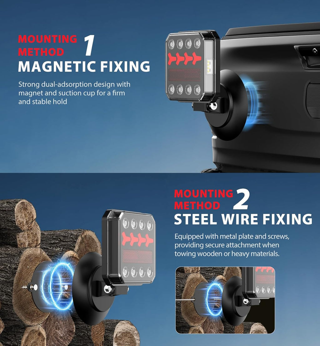 Wireless Bluetooth Magnetic Trailer Lights, Fast Charging LED Trailer Light Kit, IP65 Waterproof,10H Battery, 100FT Range for Trailer,Truck, RV, Camper,Boat – Brake,Turn,Reverse & Hazard Safety Lights