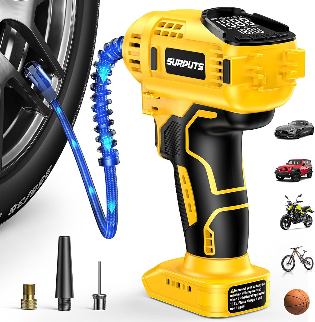 Tire Inflator Air Compressor Compatible with Dewalt 20V Battery, 150PSI Cordless Portable Air Pump with Digital Pressure & Auto Shut-Off, LED Light for Car Motorcycles Bike Ball (Tool Only)