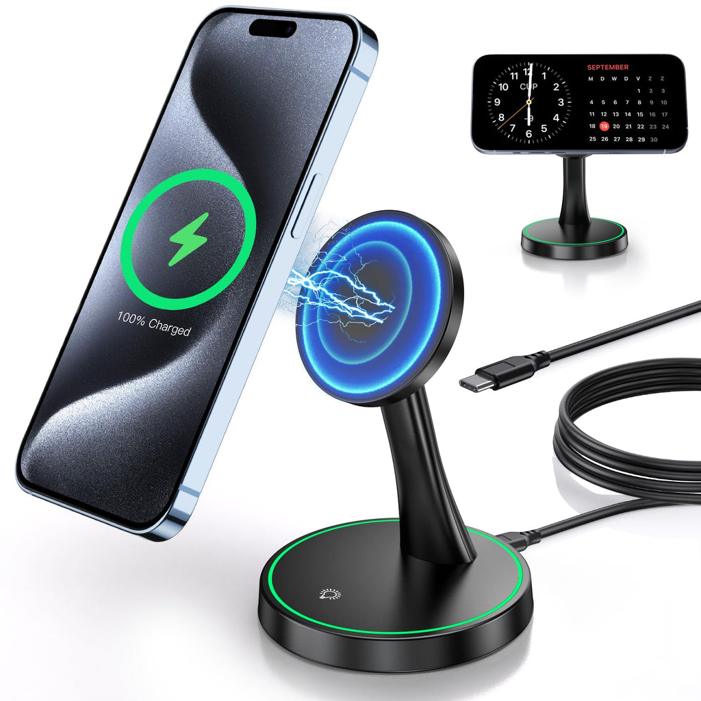 2-Pack Magnetic Wireless Charging Stand with 15W Fast Charging & LED Light