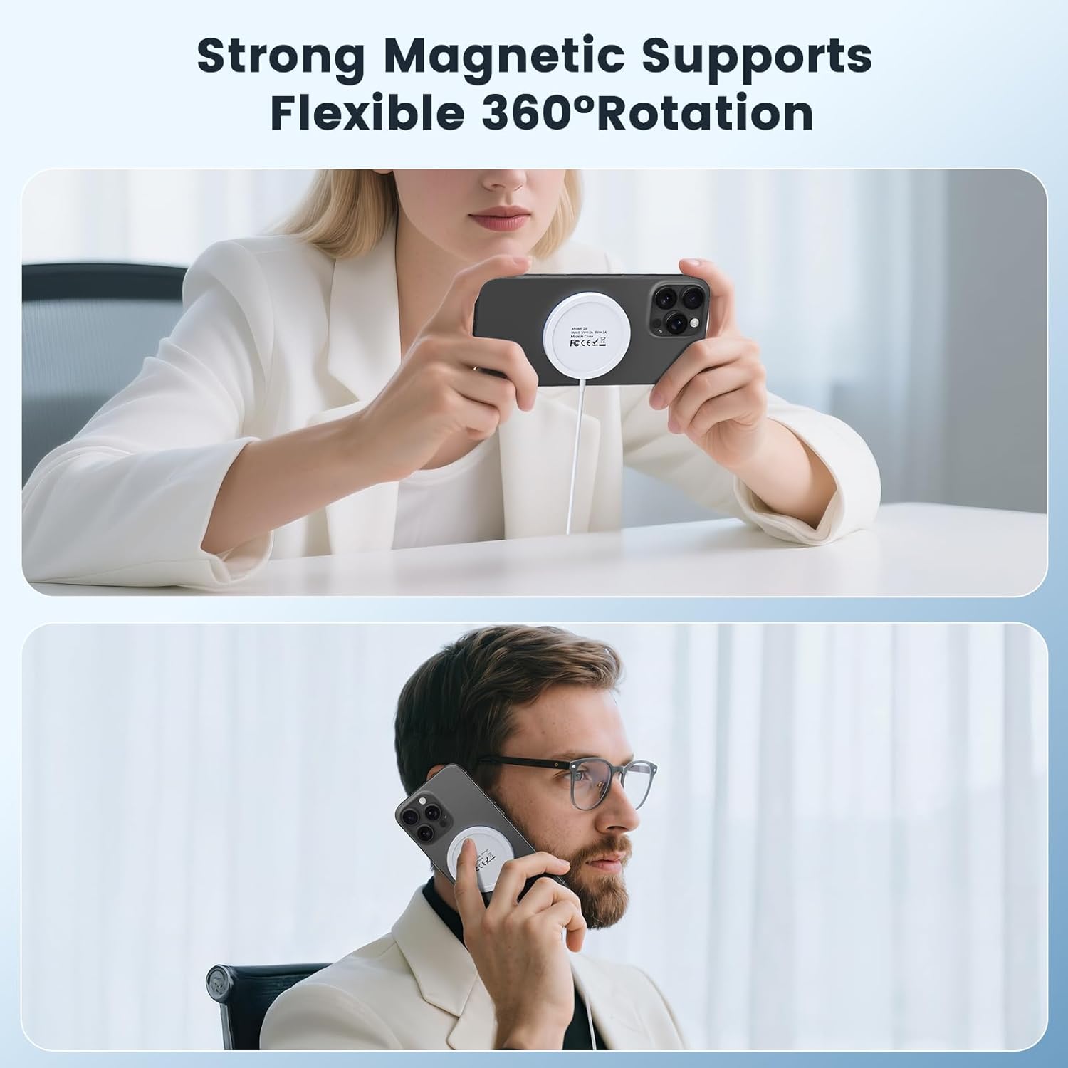 2-Pack 15W Magnetic Charging Pad for iPhone & AirPods with LED Light
