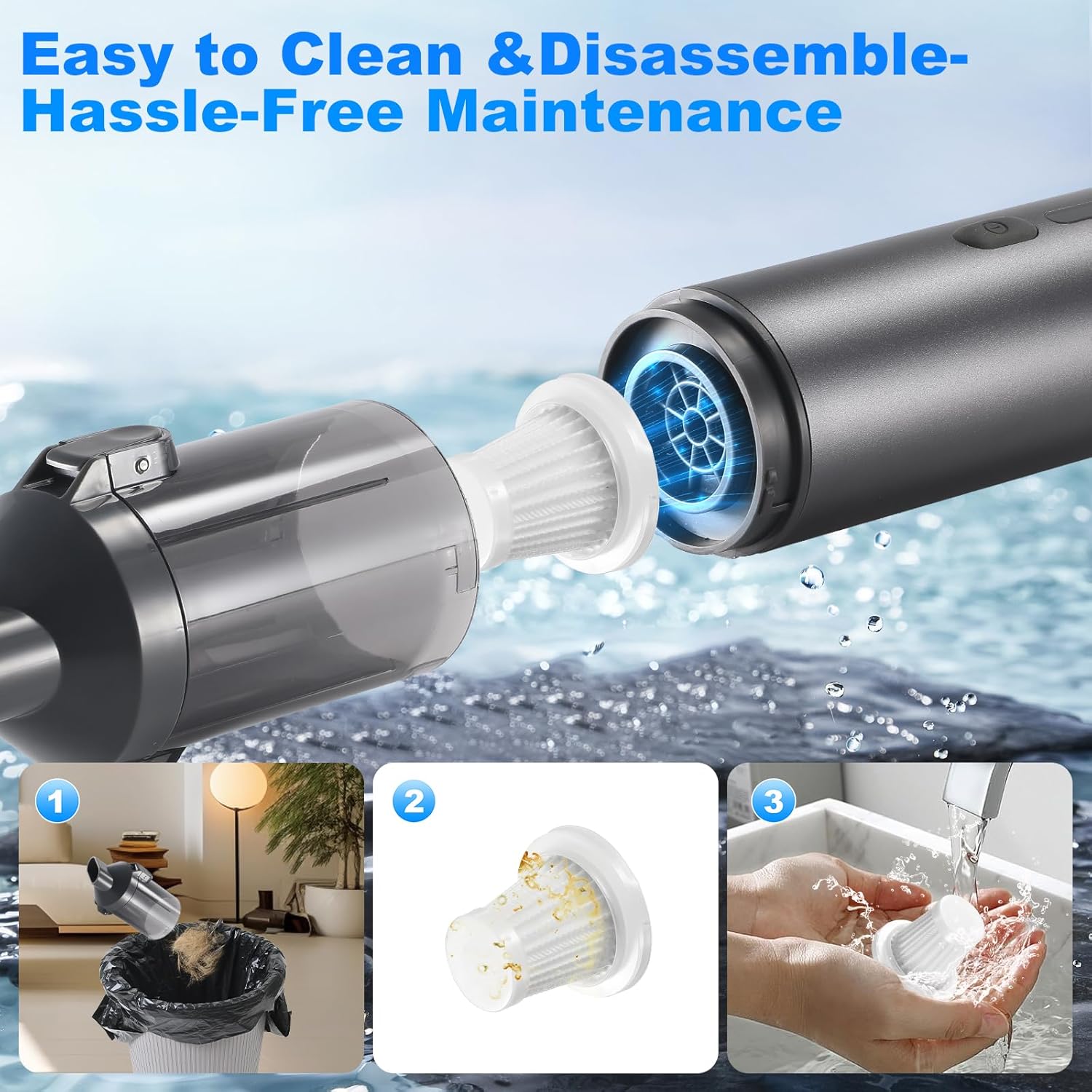 Voice-tank 4-in-1 Cordless Handheld Car Vacuum with 16000Pa Suction & LED Display