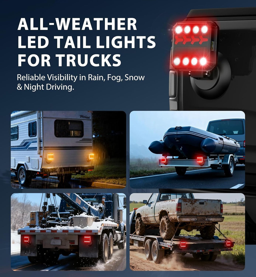 Wireless Bluetooth Magnetic Trailer Lights, Fast Charging LED Trailer Light Kit, IP65 Waterproof,10H Battery, 100FT Range for Trailer,Truck, RV, Camper,Boat – Brake,Turn,Reverse & Hazard Safety Lights