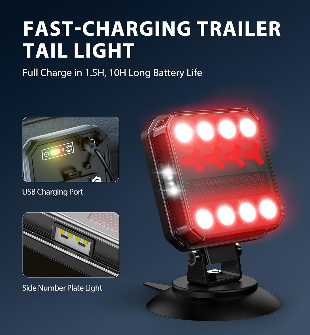 Wireless Bluetooth Magnetic Trailer Lights, Fast Charging LED Trailer Light Kit, IP65 Waterproof,10H Battery, 100FT Range for Trailer,Truck, RV, Camper,Boat – Brake,Turn,Reverse & Hazard Safety Lights