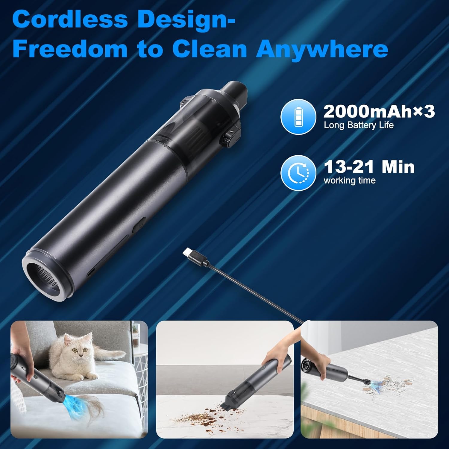 Voice-tank 4-in-1 Cordless Handheld Car Vacuum with 16000Pa Suction & LED Display