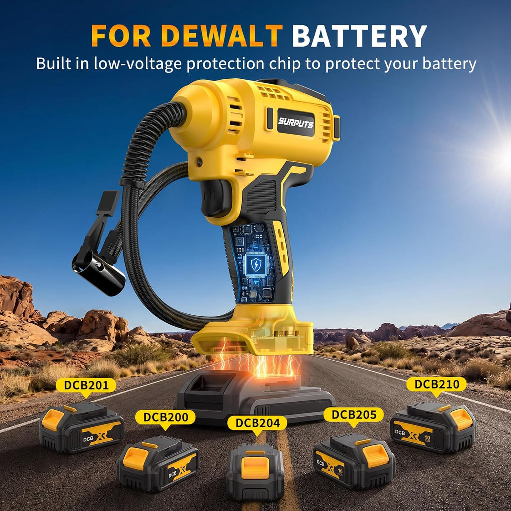 Tire Inflator Air Compressor Compatible with Dewalt 20V Battery, 150PSI Cordless Portable Air Pump with Digital Pressure & Auto Shut-Off, LED Light for Car Motorcycles Bike Ball (Tool Only)