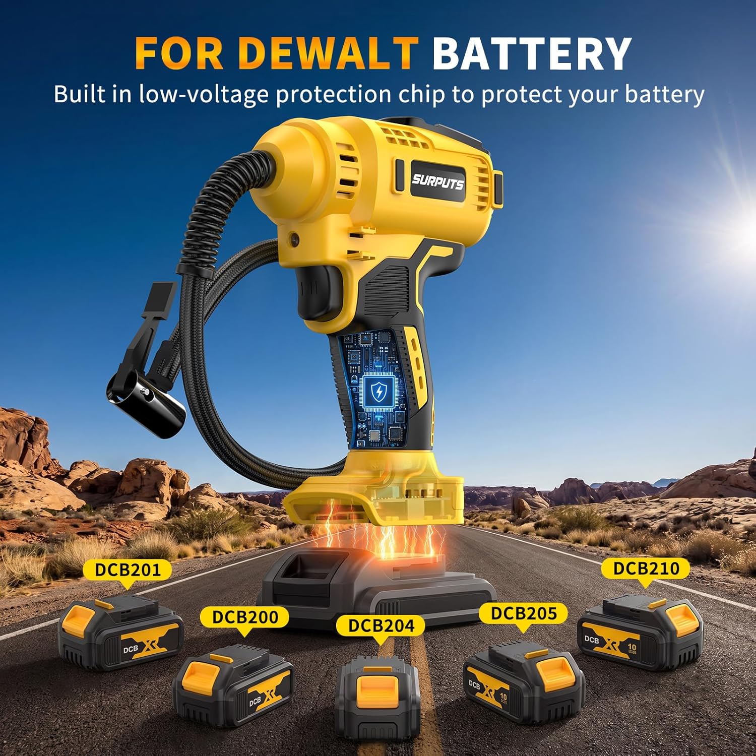 Tire Inflator Air Compressor Compatible with Dewalt 20V Battery, 150PSI Cordless Portable Air Pump with Digital Pressure & Auto Shut-Off, LED Light for Car Motorcycles Bike Ball (Tool Only)