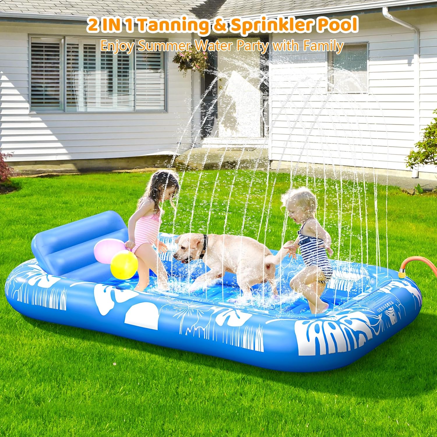 6-in-1 Inflatable Tanning Pool with Sprinkler & Canopy