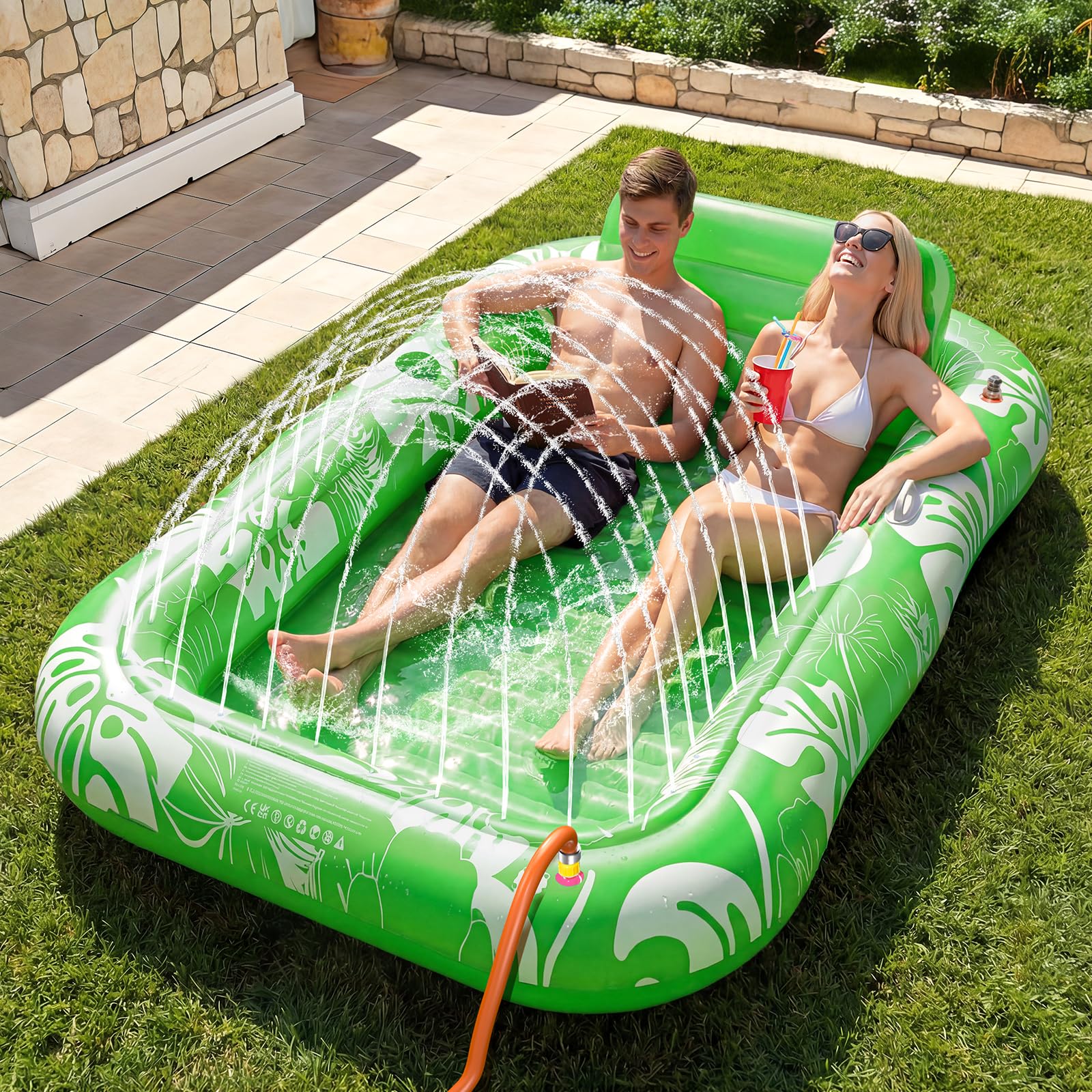 6-in-1 Inflatable Tanning Pool with Sprinkler & Canopy