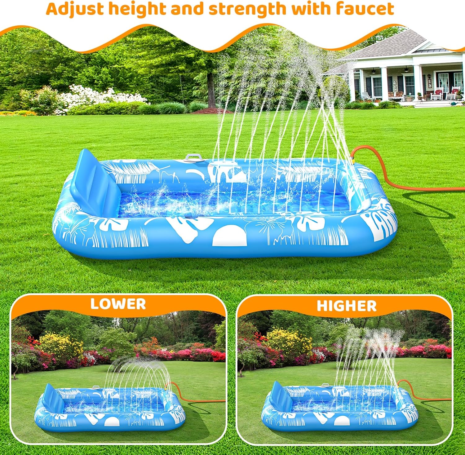 6-in-1 Inflatable Tanning Pool with Sprinkler & Canopy