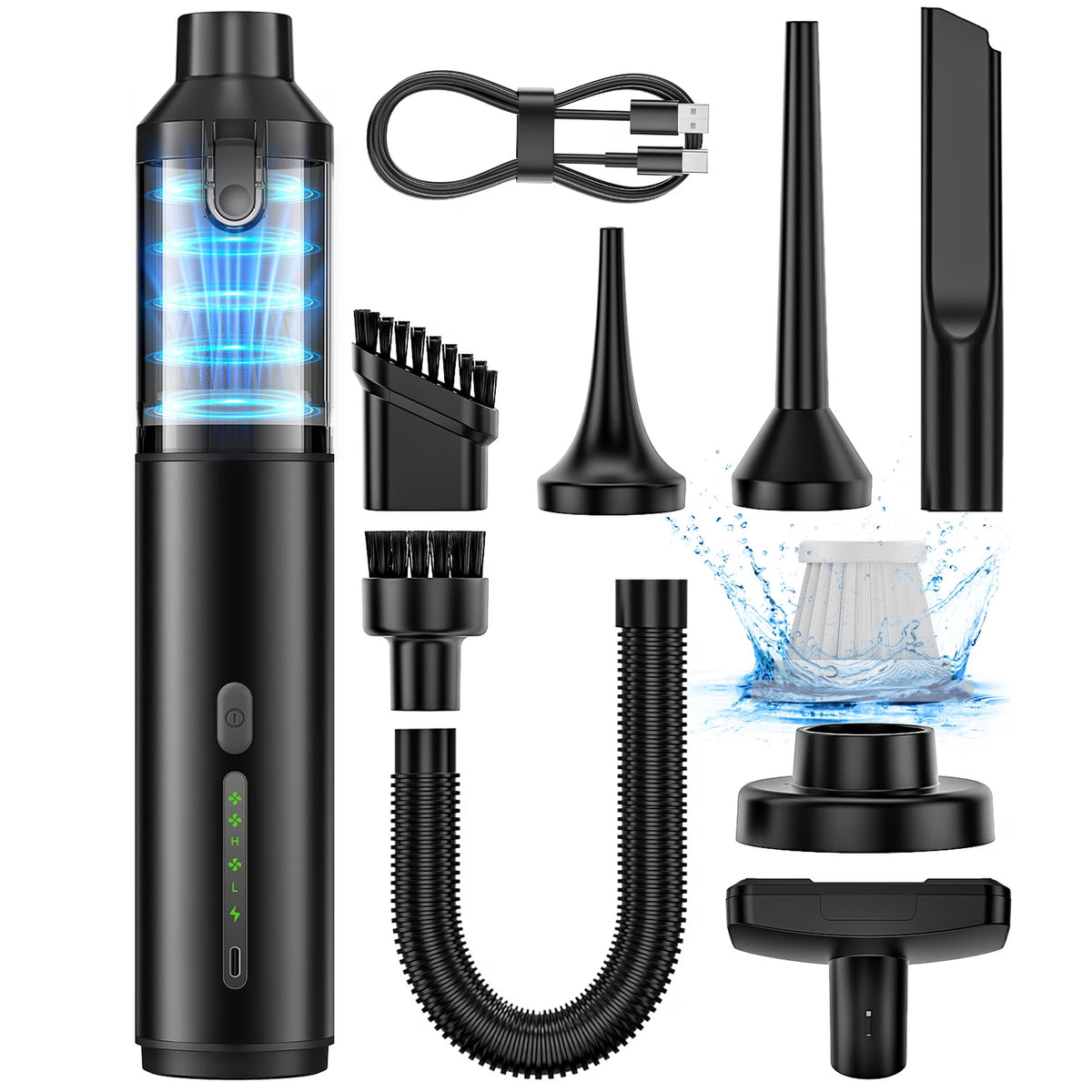 Cordless Handheld Vacuum Cleaner, 16800Pa Portable Car Vacuum with Air Duster, Rechargeable Mini Vacuum Cleaner for Car Interior, Home & Office, Black